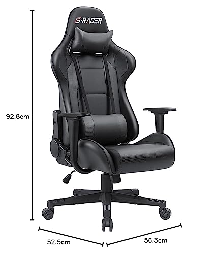 Homall Gaming Stuhl Zocker Stuhl Ergonomischer Bürostuhl Gamer Stuhl PC-Stuhl Racing Computerstuhl Höhenverstellbarer Schreibtischstuhl (Schwarz)