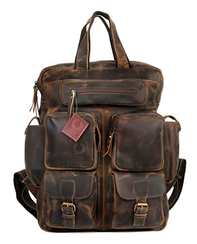 Ruzioon Vintage Buffalo Leather Backpack Multi Pockets Travel Bag For Men/Women #TOP1