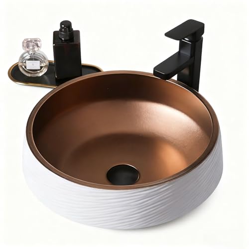 Lavabo Sobre Encimera Cerámica Redondo Moderno, Lavamanos Artístico de Baño, Estilo Retro Minimalista, para Baño en Casa o para Invitados(White)