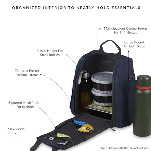 Image of Carriall Navy Meal Bag /Lunch Bag, Tiffin Bag for Office, College, School & Picnic | Reusable & Water-Resistant Lunch Box Cover Bag Only | 8L Capacity | Gifting for Men,Women & Kids (Boys /Girls)