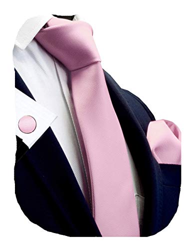 Image of GUSLESON 3.15 inch(8cm) Solid Color Necktie and Pocket Square Cufflinks Sets For Men + Gift Box