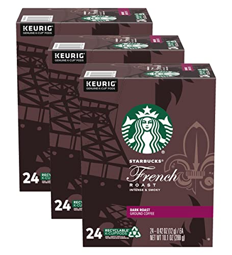 Image of Starbucks French Roast Coffee K-Cup Pods, Dark Roast Ground Coffee K-Cups for Keurig Brewers, Intense & Smoky Flavor, 24 CT K-Cup Pods /Box (Pack of 3 Boxes)