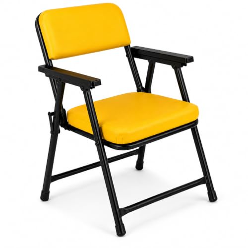 Image of Foldable Cushioned Chair with Armrests | Heavy Duty Metal Frame | Soft Padded Seat & Backrest | Space Saving Folding Chair for Home, Office, Study & Guest Seating | Yellow