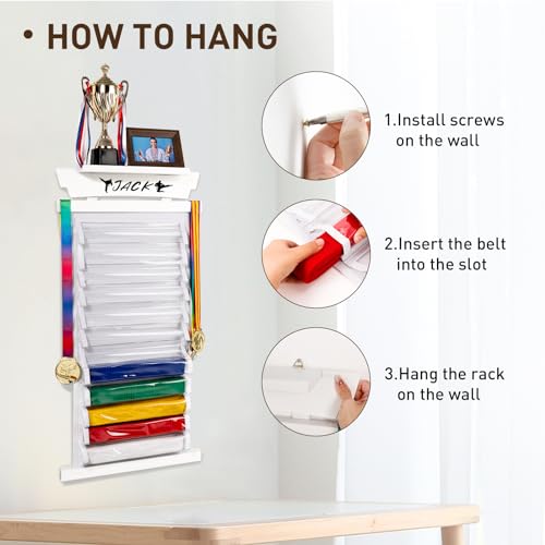 image for Tilhumt 12 Belts Karate Belt Display Rack with Sticker, Felt Martial A