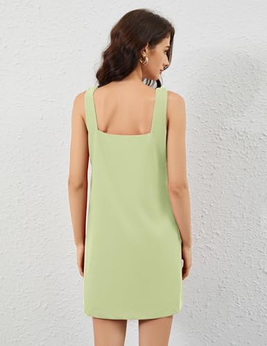 Image of Summer Linen Mini Dress for Women Sleeveless Square Neck Tank Shift Dresses Causal Backless Solid Short Sundress