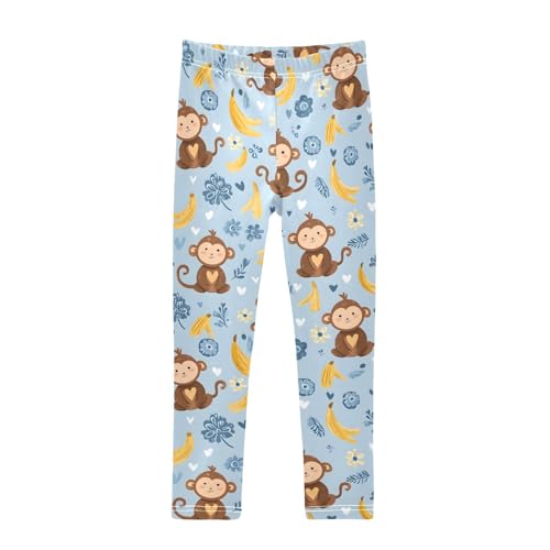 Heart Monkey Banana Floral Girls Leggings Soft Stretch Workout Yoga Dance Pants for Kids Casual Tights