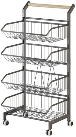 Stackable Metal Wire Basket Cart - Detachable Rolling Utility Cart for Fruits, Vegetables, Office, Kitchen & Living Room Storage - Multifunctional Organizer on Wheels