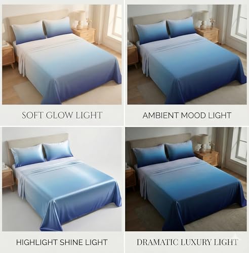 Image of VAS COLLECTIONS 300 TC Cotton Double Bedsheet for Super King Bed (108x108 in) | 7D Digital Printed Solid Bedsheet with 2 Pillow Covers | Soft, Wrinkle Packaging | Blue Shade