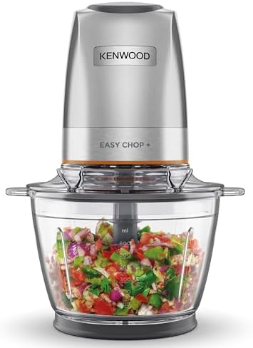 Kenwood EasyChop+ CHP62.400 SI Elektrischer Zerkleinerer mit Vierfach-Klingen aus Edelstahl, One-Touch-Bedienung, Eiscrusher, 0,6 l Arbeitsbehälter, Spülmaschinenfest, 500W, Schwar