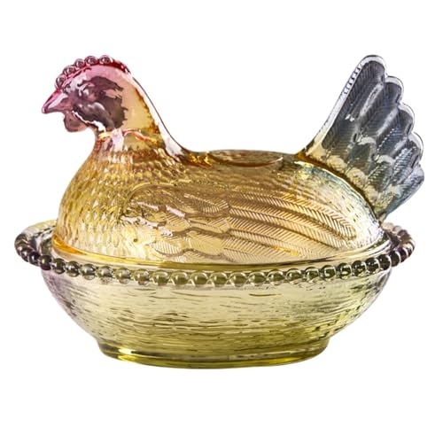 Plato de pollo con tapa – Soporte para dulces en forma de aves de corral, cuenco decorativo de cerámica, tarro de con forma de animal, decoración de cocina de granja, almacenamiento con tapa p