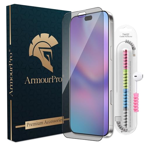 Image of ArmourPro Anti Glare Matte Tempered Glass for iPhone 14 Pro Max, Anti Fingerprint Screen Protector, 9H Scratch Resistant, Smooth Touch, Easy Installation Kit with Cable Protector
