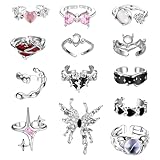 QingWing 13 Pièces Bague y2k, Réglable Irrégulier set de Bagues, Différents Types Bague Acier Inoxydable, Convient pour les Voyages Quotidiens, les Fêtes, Halloween et Autres Occasions