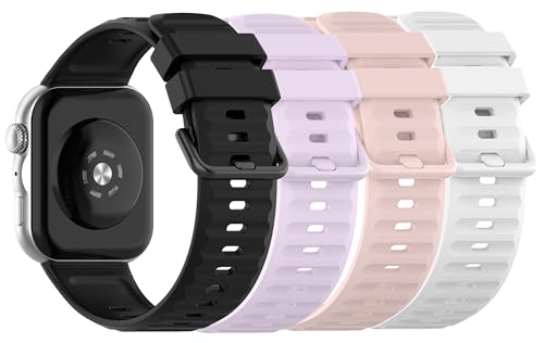 TenCloud 4Pack Watch Strap Accessory Band Soft Silicone Sport Bands Compatible with Huawei Watch Fit 5/Fit 5 Pro/Fit4/Fit 4 Pro/Fit 3 Smartwatch (Black,Purple,Pink,White)