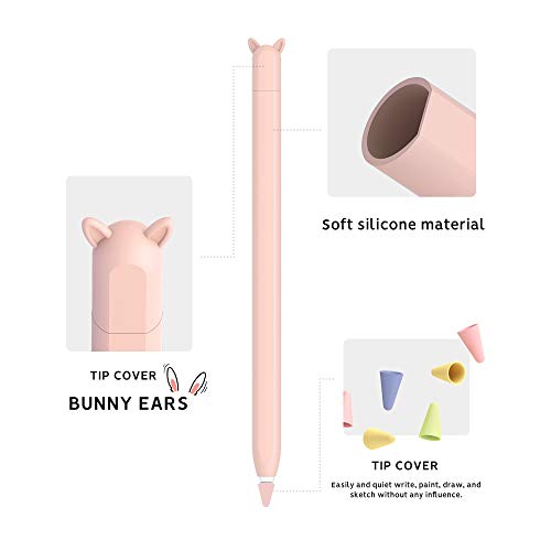 Image of Cute Ear Case Silicone Skin Cover for Apple Pencil 2nd Generation,and Protective Nib Cover Accessories Compatible with iPad Pro 11 12.9 inch,Pink