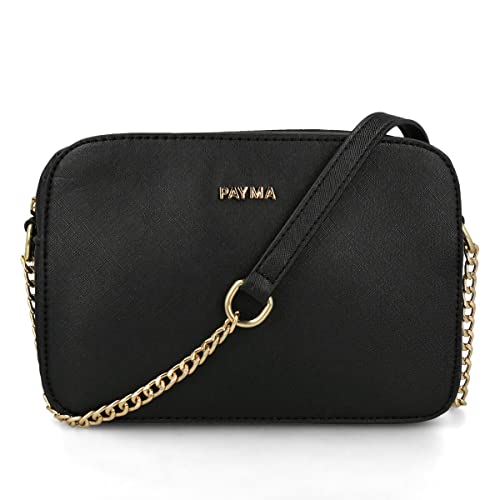 PAYMA - Bolso Bandolera Cuadrado de Mujer Piel Vegana. Bolso de Hombro con Cadena. Un Compartimento Principal. Uso Diario, Vestir, Viaje. Color: Negro Cover