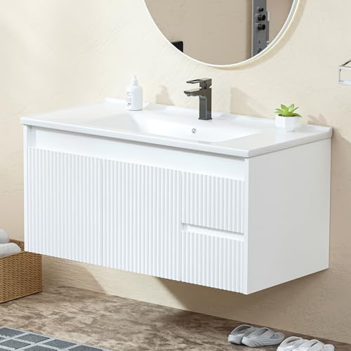 Ymise Floating Bathroom Vanity 40 Inch, Wall Mounted Bathroom Vanity