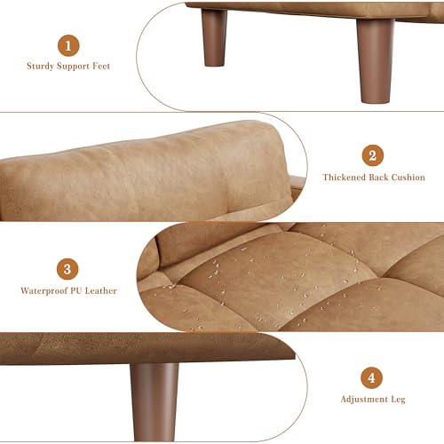 GarveeHome 3-Seater Sofa Couch, 83 in Wide Faux Leather Sofa Couch with Spring Cushion, Modern Sofa with Deep Seats and 2 Removable Back Cushions, for Living Room, Bedroom, Apartment, Office, Brown by GarveeHome - Image 5