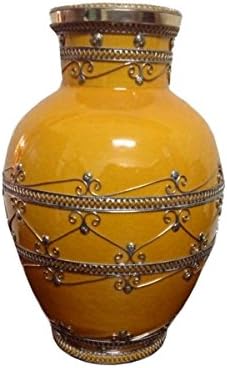Moroccan Ceramic Vase with Silver Detailing Mina Yellow