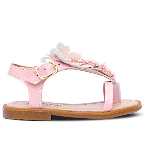 Sandália Rasteira Infantil Menina Borboleta Flores 04.13 (27, Rosa)