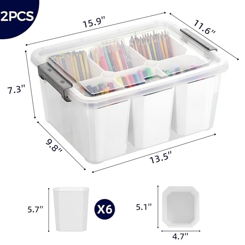 Image of 17 QT Marker Organizer, Craft Organizers and Storage with 6 Detachable Inserts, Art Supply Organizer for Crayons, Pencils, Marker, 2 Packs