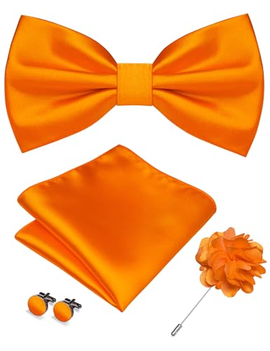 Image of RBOCOTT Solid Color Bow Tie and Pocket Square with Lapel Pin Cufflinks Set 4PCS
