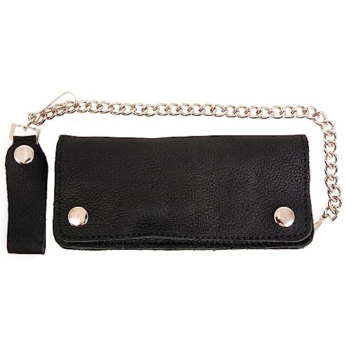Image of Milwaukee Leather MLW7889 Men's 7.5 inch Black Premium Leather Soft Biker Wallet - Bi-Fold Anti-Theft Stainless Steel Chain