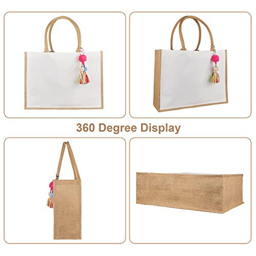Image of FITDON Jute Canvas Tote Bag Women - Large Jute Beach Bag, Foldable Waterproof Shopping Handbag for Picnic Travel Beach