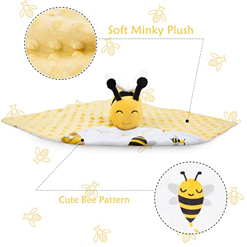 Image of BORITAR Baby Security Blanket Soft Baby Lovey Unisex Lovey Shower Gifts for Newborn Boys and Girls Snuggle Toy Bee Stuffed Animal Yellow 14 Inch