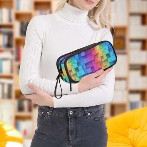 Image of Pencil Case Large Pen Bag with Zipper Check Colorful