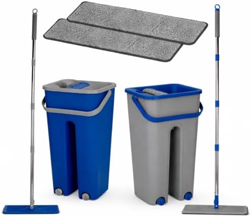 Mop Flat Lava e Seca com Balde Duplo, Rotação 360°, 2 Refis de Mi...