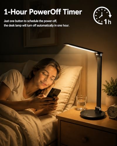 MONGERY LED Desk Lamp w/ USB Charging Port, Touch Control & 1-Hour Timer (Aluminum) - image 6