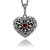 marcassite pierre Argent fin 925 9pt Cornélien & Marcassite 925 Argent Sterling Médaillon Coeur 45cm Collier