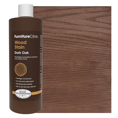 Furniture Clinic Wood Stain | Dark Oak | Water Based | Fast Drying, Low Odor, & Non-Toxic | for Indoor & Outdoor Furniture and More | Multiple Finishes | (17oz / 500ml)