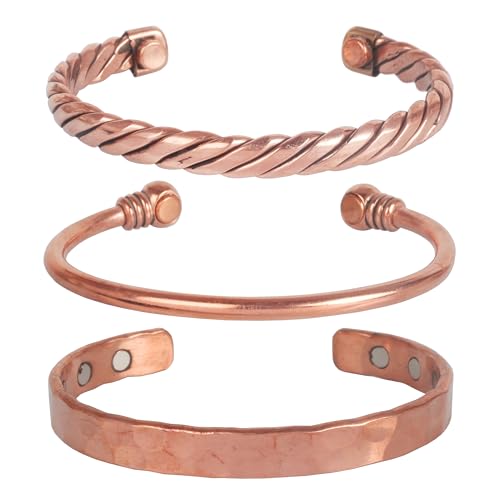 Image of Touchstone copper bracelets | gift for men women |adjustable 100% pure solid real magnetic jewelry | handmade bracelet set combo | rope braided tibetan bangles.