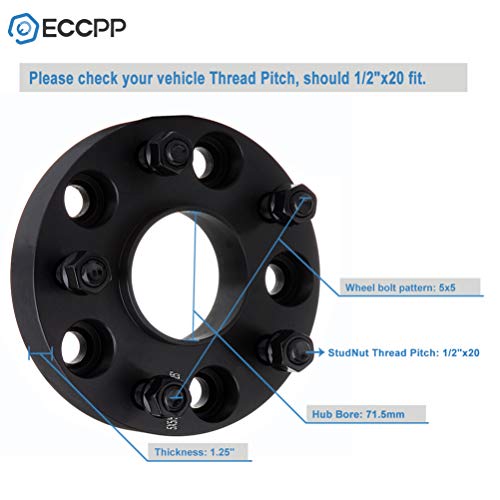 Eccpp 4X 5 Lug Hubcentric Wheel Spacer 1.25 Inch 5X5 To 5X5 5X127Mm To 5X127Mm 71.5Mm Fits For 2007-2015 For Wrangler 2006-2010 For Grand For Cherokee 2006-2010 For Commander With 1/2"X20 Studs #TOP1