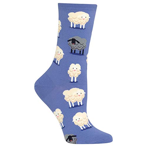 Hot Sox Women's Animal Series Novelty Casual Crew, Black Sheep (Periwinkle), Shoe Size: 4-10 (Sock Size: 9-11)