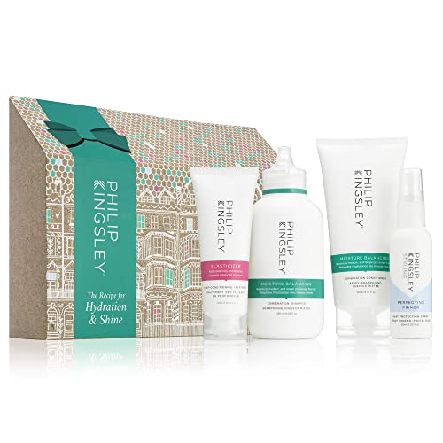 Philip Kingsley Hydration & Shine Haircare Gift Set Moisture Balancing Shampoo and Conditioner Deep-Conditioning Hair Mask and Heat Protection Spray Hydrates Conditions Nourishes Adds Shine to Hair