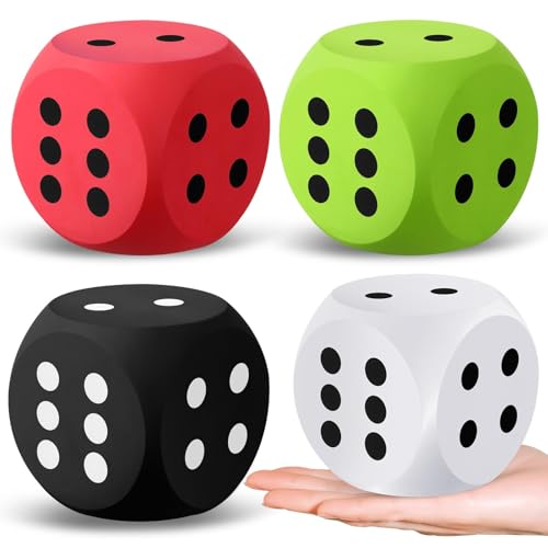 Shappy 3 Inches Foam Dice Fun Filled Large Educational Toy Kawaii Giant Decorative Eva Foam Jumbo Dice Big Square Building Blocks for Board Game Nights Learning Sessions (4 Colors,4 Pcs)