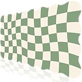 L-SPOUTTO Green Mouse Pad,Geometric Desk Mat XXL Large Scalloped Gaming Mousepad,35.4x15.7in Non-Slip Rubber Base Keyboard Pad Waterproof Desktop Mat for Laptop Computer Game Home Office-Checkered