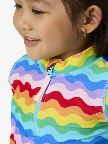 Image of RuffleButts Baby /Toddler Girls Long Sleeve Rash Guard 2 Piece Swimsuit Set w /UPF 50+ Sun Protection with Zipper