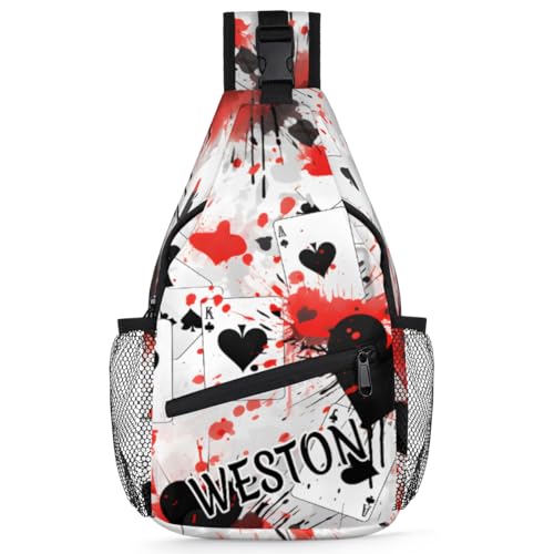 Obtravar Poker Casino Theme Custom Sling Bag with name, Personalized Crossbody Sling Backpack for Women Men Outdoor Sports Chest Bag