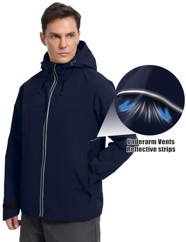 Mens Rain Jacket Waterproof Lightweight Windbreaker Hooded Softshell Jacket for Hiking Travel Outdoor Performance2