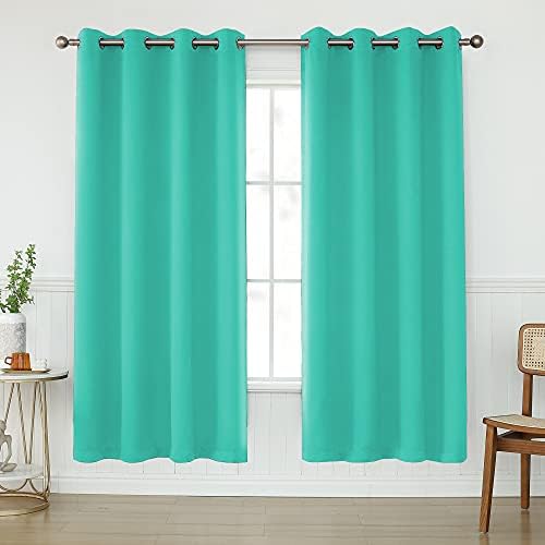 KEQIAOSUOCAI Turquoise Blackout Curtains 72 Inches Long for Living Room - Grommet Room Darkening Thermal Insulated Teal Green Curtain Drapes for Kids Nursery Bedroom, 2 Panels Sets, 52W x 72L