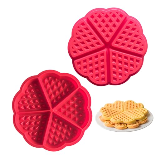 2 Pièces Moules À Gaufres En Silicone,Moule Gaufre Air Fryer,5 Cavités Moules À Muffins En Silicone Antiadhésifs,Moules À Gaufres En Forme De Coeur,Pâtisserie...