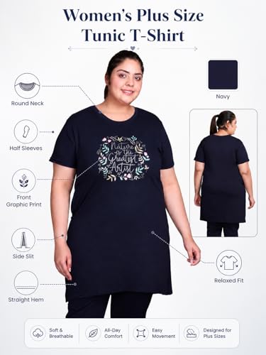 Image of In Love Women's Printed Cotton Plus Size Longline T-Shirt with Pockets | Cotton fabric - soft longline T-shirt with easy plus-size fit