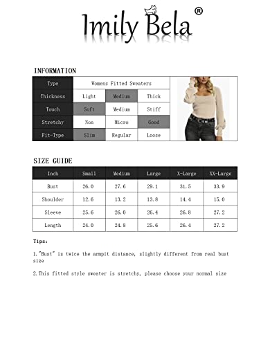Imily Bela Womens Square Neck Long Sleeve Sweaters Casual Ribbed Knit Fitted Pullover Tops Black #TOP4