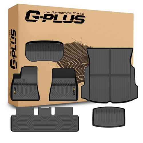 G-PLUS Floor Mats & Cargo Liner Fit Tesla Model 3 2017-2023 Floor Liners,TPE Custom Fit All Weather Full Cover Protection 1st & 2ns & 3nd Row Car Floor Cargo Liners 6pcs Black alfombras para