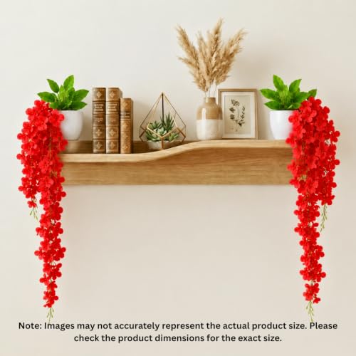 Image of fancymart Artificial Flower Red Wisteria Hanging Plant with White Pot, 60 cm Height, Pack of 2, Realistic Floral Vine for Home, Office, Living Room & Wall Decor