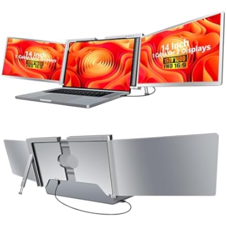MNN 14&quot; Triple Portable Monitor, FHD 1080P IPS Laptop Monitor Extender Full Function Type-C/HDMI Ports, Foldable Dual Screen Extender for 13.3’’-17.3&quot; Compatible with Windows, Mac