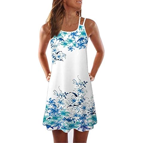 riou Vestidos Mujer Verano Vintage sin Mangas Mini Vestido con Estampado Floral 3D Sexys Y Elegantes Playa niña Vestido de Fiesta Vestir Ropa Falda Chaleco Camisetas Cover